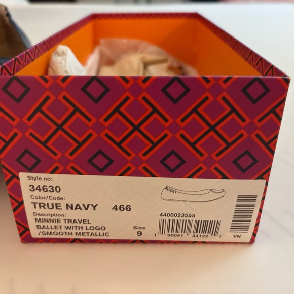 Tory Burch Navy Ballet Flats with Logo - Picture 6 of 6